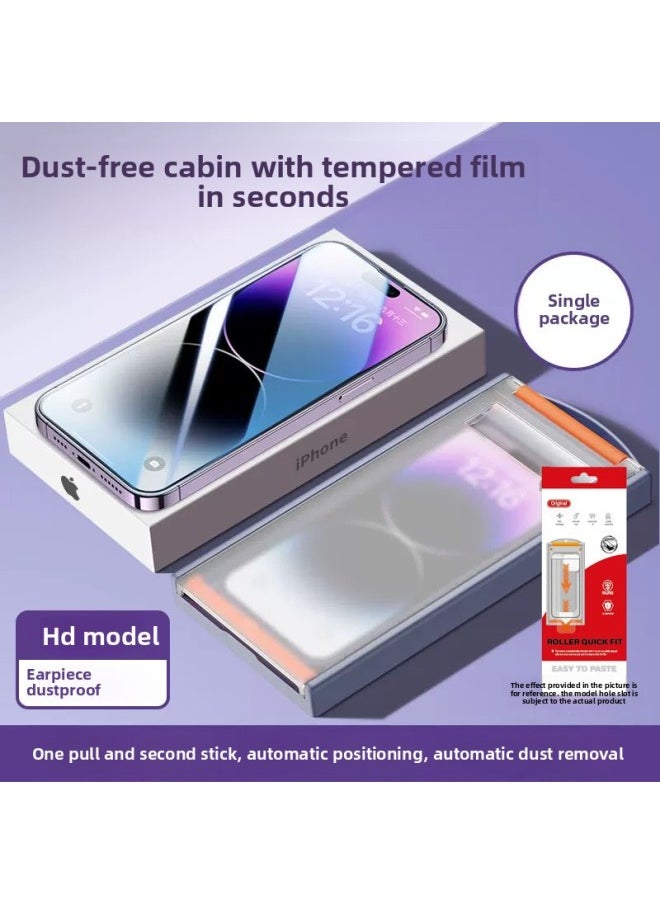 Generic Applicable To For Iphone 16Pro Max Tempered Film Dust-free Warehouse 15Pro HD Dust-proof Electroplating 14 Anti-peep Second Sticker Artifact-Color:4 Generations Of Electroplating Black Edge HD + Film Artifact + Color Box Packaging-Dimensions:For Iphone14Pro Max (original Machine Film)  - Image 1