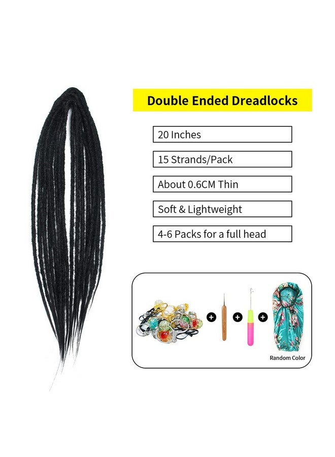 Aosome 20" Double Ended Dreadlock Extensions 15 Strands Black De Soft Synthetic Handmade Braid Dread Extensions - Image 5