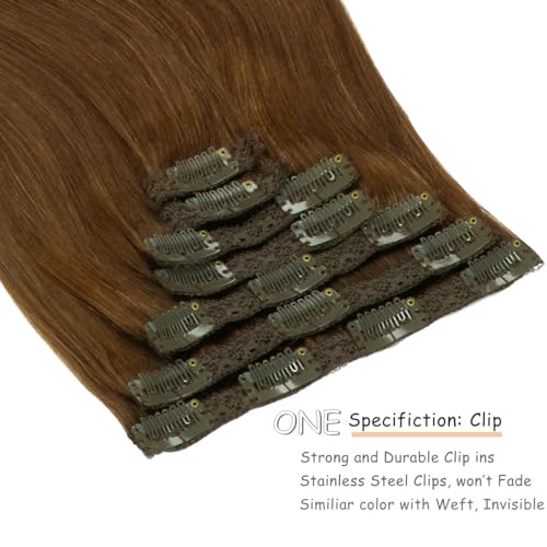 Caliee Clip in Hair Extensions Human Hair 20 Inch Chocolate Brown Hair Extensions Clip in Double Lace Weft 7 Pcs 140 G Silky Straight Hair for Full Head - Image 3
