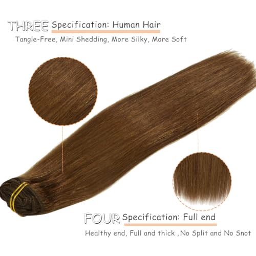 Caliee Clip in Hair Extensions Human Hair 20 Inch Chocolate Brown Hair Extensions Clip in Double Lace Weft 7 Pcs 140 G Silky Straight Hair for Full Head - Image 5