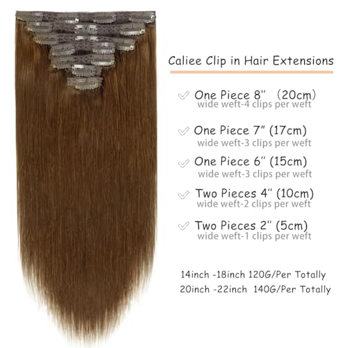 Caliee Clip in Hair Extensions Human Hair 20 Inch Chocolate Brown Hair Extensions Clip in Double Lace Weft 7 Pcs 140 G Silky Straight Hair for Full Head - Image 2