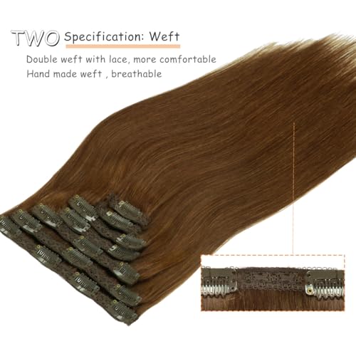 Caliee Clip in Hair Extensions Human Hair 20 Inch Chocolate Brown Hair Extensions Clip in Double Lace Weft 7 Pcs 140 G Silky Straight Hair for Full Head - Image 4