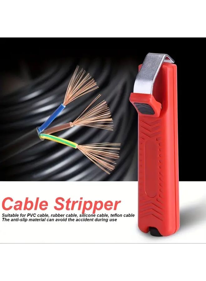 Heavy Duty Adjustable Cable Stripper Tool Mini Wire Stripping Cutter Crimping Pliers PVC Rubber Removal One Handed Operation Electrician DIY Cable Jacket Stripper Professional Residential Red - Image 1