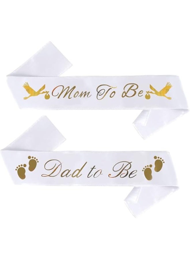 "Mom To Be" & "Dad To Be" Baby Shower Sash Bundle - With Cute  (White & Gold Lettering) Girl Boy Baby  Party Decorations, Gifts,  Mommy Supplies (White)