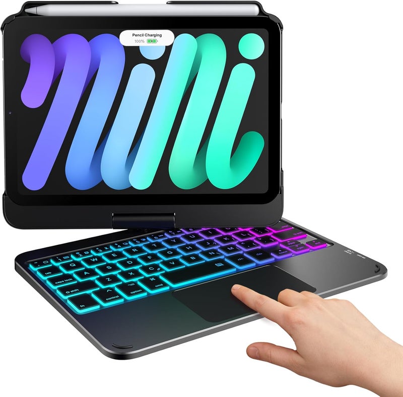 typecase حقيبة لوحة مفاتيح - لأجهزة iPad mini 7 (2024) و Mini 6 (2021) - حقيبة لوحة مفاتيح لاسلكية لجهاز iPad mini الجيل السابع 8.3 بوصة، مع لوحة مفاتيح بإضاءة خلفية بـ 10 ألوان - Image 1