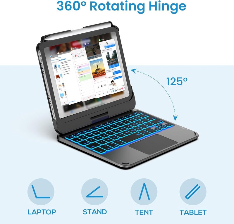 typecase حقيبة لوحة مفاتيح - لأجهزة iPad mini 7 (2024) و Mini 6 (2021) - حقيبة لوحة مفاتيح لاسلكية لجهاز iPad mini الجيل السابع 8.3 بوصة، مع لوحة مفاتيح بإضاءة خلفية بـ 10 ألوان - Image 4