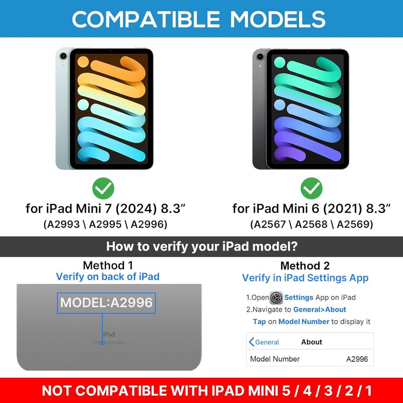 typecase حقيبة لوحة مفاتيح - لأجهزة iPad mini 7 (2024) و Mini 6 (2021) - حقيبة لوحة مفاتيح لاسلكية لجهاز iPad mini الجيل السابع 8.3 بوصة، مع لوحة مفاتيح بإضاءة خلفية بـ 10 ألوان - Image 2