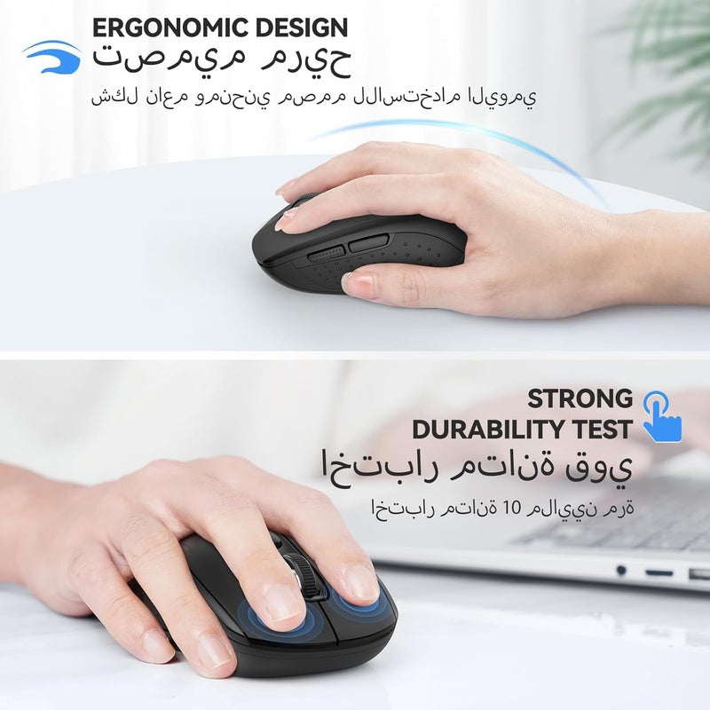TECKNET Bluetooth Mouse, 4000DPI Wireless Mice for Laptop 2-in-1(BT 5.0/3.0+2.4Ghz) Computer Portable PC Mouse Wireless with USB Receiver for Mac (USB-A+Bluetooth), Black - Image 3