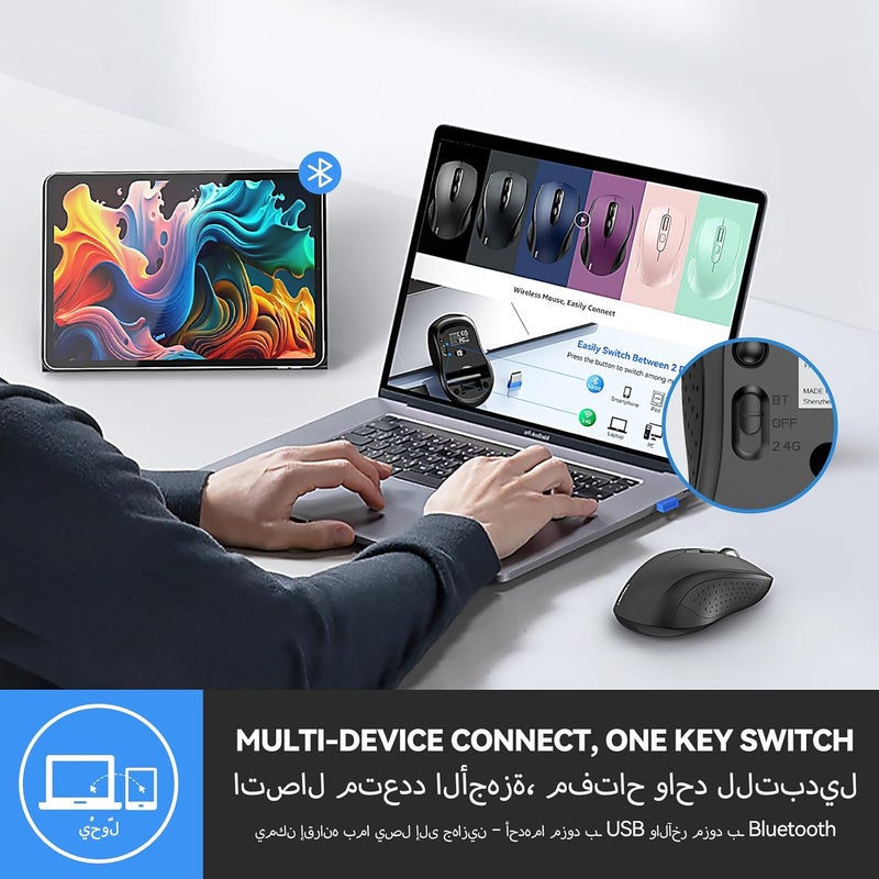 TECKNET Bluetooth Mouse, 4000DPI Wireless Mice for Laptop 2-in-1(BT 5.0/3.0+2.4Ghz) Computer Portable PC Mouse Wireless with USB Receiver for Mac (USB-A+Bluetooth), Black - Image 2