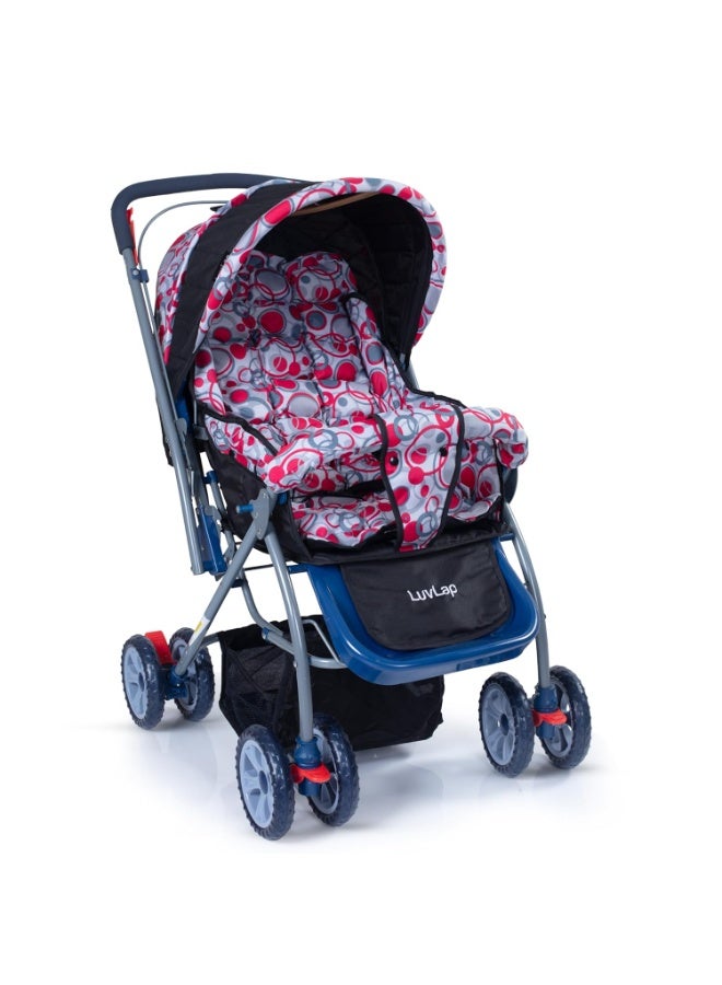 LuvLap Starshine Baby Stroller / Pram for 0 to 3 Years, New Born / Toddler / Kid, Lightweight, Adjustable backrest, 360° Swivel Wheel, Large storage basket, Reversible Handlebar (Light Red) - Image 1