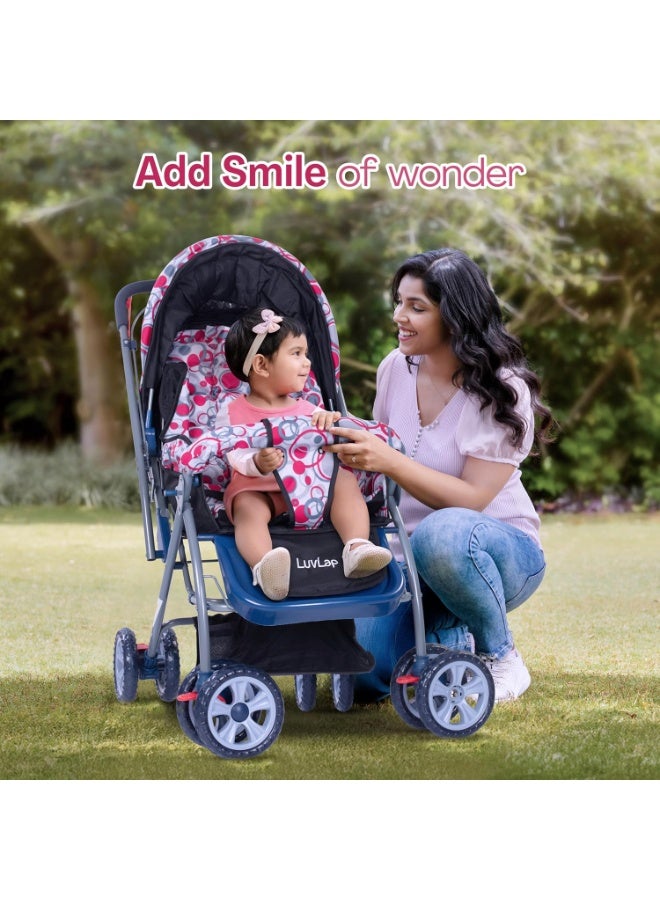 LuvLap Starshine Baby Stroller / Pram for 0 to 3 Years, New Born / Toddler / Kid, Lightweight, Adjustable backrest, 360° Swivel Wheel, Large storage basket, Reversible Handlebar (Light Red) - Image 4
