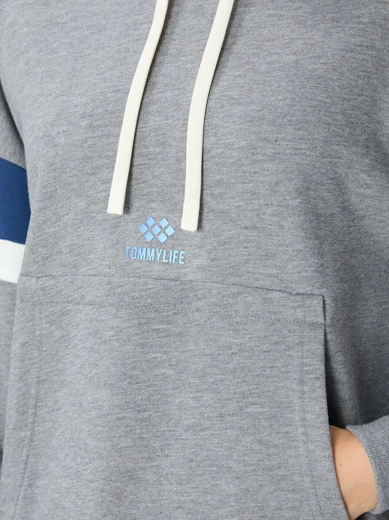 TOMMYLIFE TOMMY Oversized Color-block Hooded Sweatshirt With Pocket
