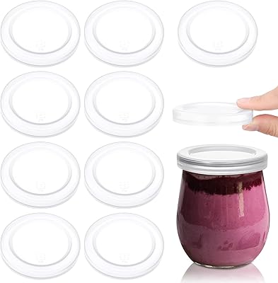 Hoolerry 10 Pcs Yogurt Jar Lids Set 2.64 Inch Clear Plastic Food Storage Replacement Lids Covers Compatible with Oui - Image 1