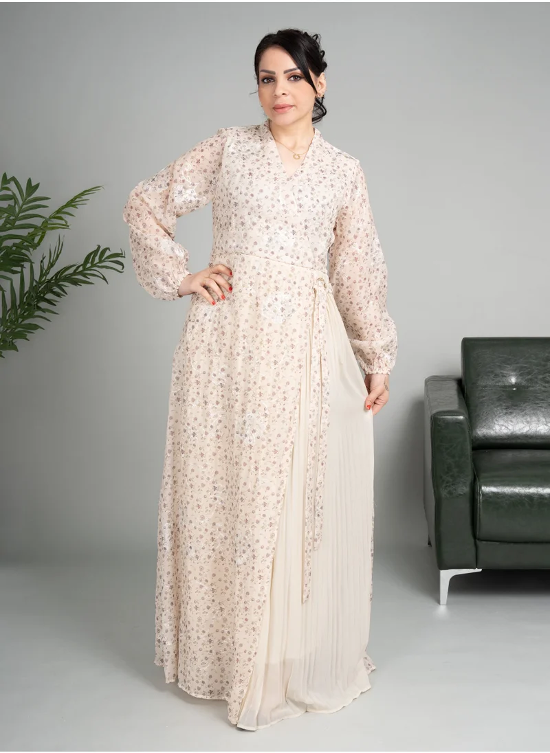 IKKXA Floral Folds Modest Dress CJ1031Purple