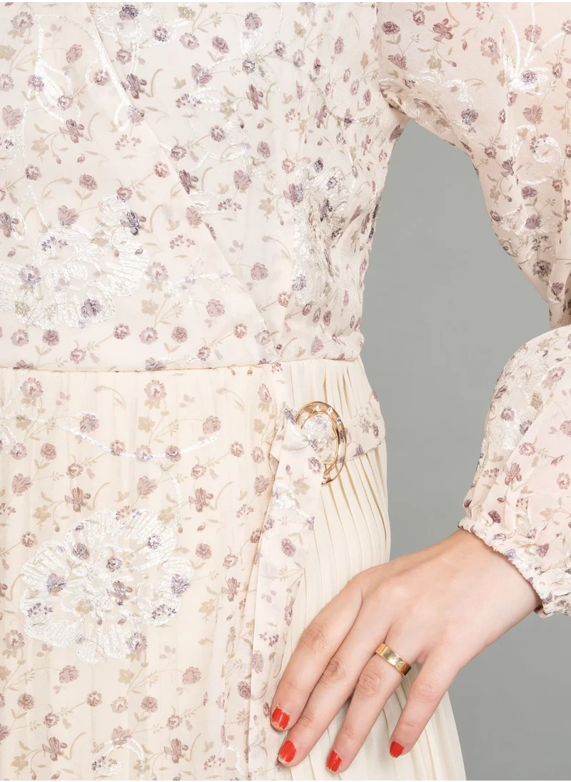 IKKXA Floral Folds Modest Dress CJ1031Purple