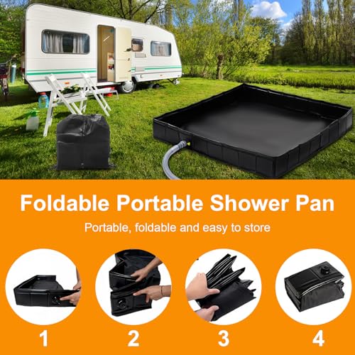 AYWOHA Upgraded Portable Shower Pan 41" x 41" x 5" with Mesh Storage Bag, Foldable Camping Shower Base & Floor with Detachable Drain Pipe Ideal for Camping, RV, Outdoor, Indoor and Portable Shower Stall - Image 4