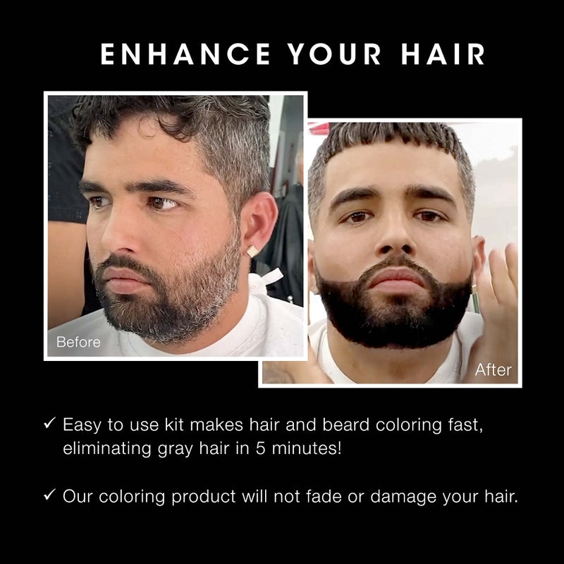 Pacinos Hair & Beard Color Kit (Black) - Hair Color For Men, Eliminates Grays in 5 minutes, Easy to Apply Brush-In Formula, Enhances Appearance of Hair for Moustache & Beard - Image 3