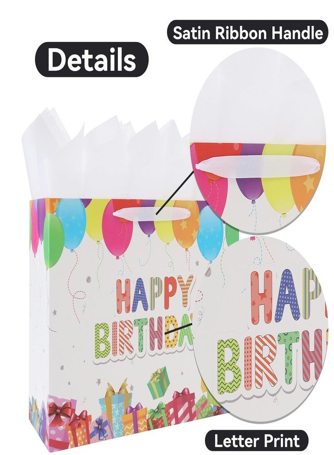wishinside 16.5'' Extra Large Birthday Gift Bag Set with Handles, Greeting Card, Pink Tissue Papers and Stickers for Girls Boys Kids Women Men, Colorful Balloons Gifts Design, 1 Pcs - Image 4