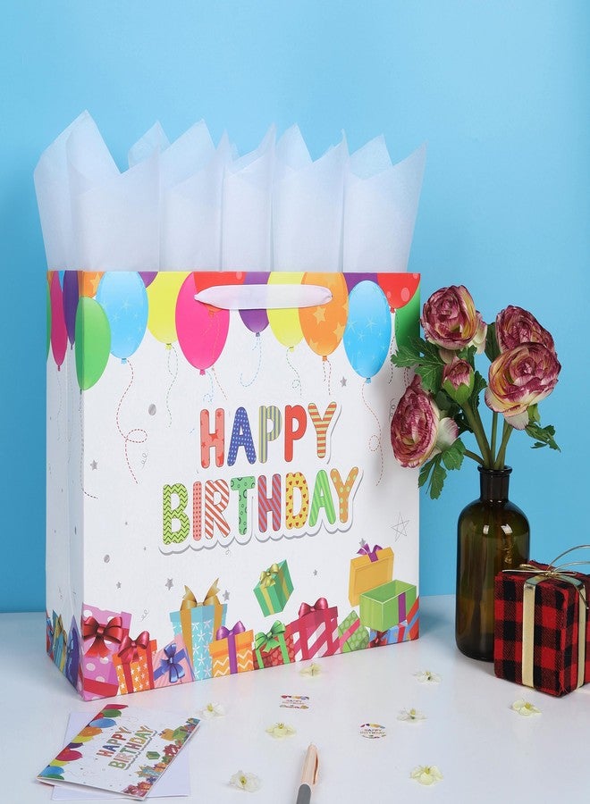 wishinside 16.5'' Extra Large Birthday Gift Bag Set with Handles, Greeting Card, Pink Tissue Papers and Stickers for Girls Boys Kids Women Men, Colorful Balloons Gifts Design, 1 Pcs - Image 5