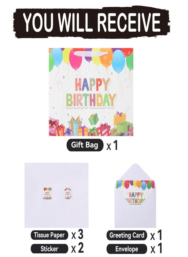 wishinside 16.5'' Extra Large Birthday Gift Bag Set with Handles, Greeting Card, Pink Tissue Papers and Stickers for Girls Boys Kids Women Men, Colorful Balloons Gifts Design, 1 Pcs - Image 3