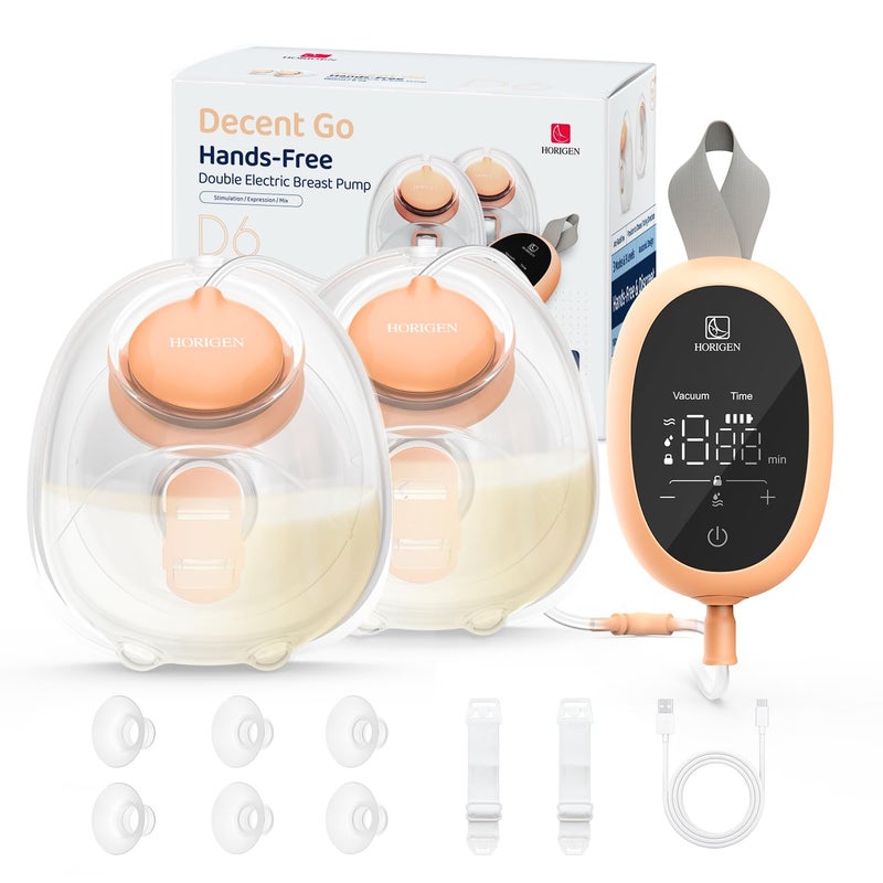 Wearable Hands Free Breast Pump D6 Portable Breastfeeding Pumps with 3 Modes 9 Levels Strong Suction Discreet Low Noise Electric Breast Milk Pump 1525mm DoubleSealed Flange