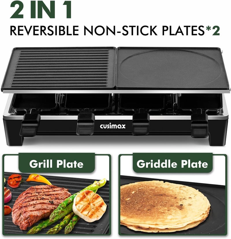 CUSIMAX شواية راكليت، شواية كهربائية، شواية وقلاية غير لاصقة 2 في 1، شواية كورية محمولة مع 8 ملاعق ومجارف، نموذج جديد باللون الأسود - Image 2