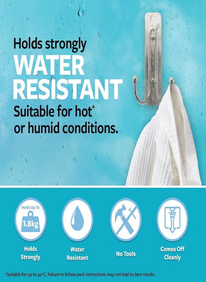 Command 3M Command Bath Large Satin Nickel Metal Premium Double Hook, Holds 1.8 kg, water resistant, rust resistant, Holds Strongly, Heavy Duty, no Paint Damage, Reusable, Adhesive hooks for wall, Multi-surface, Kitchen and Bathroom (1 hook, 2 strips) - Image 2