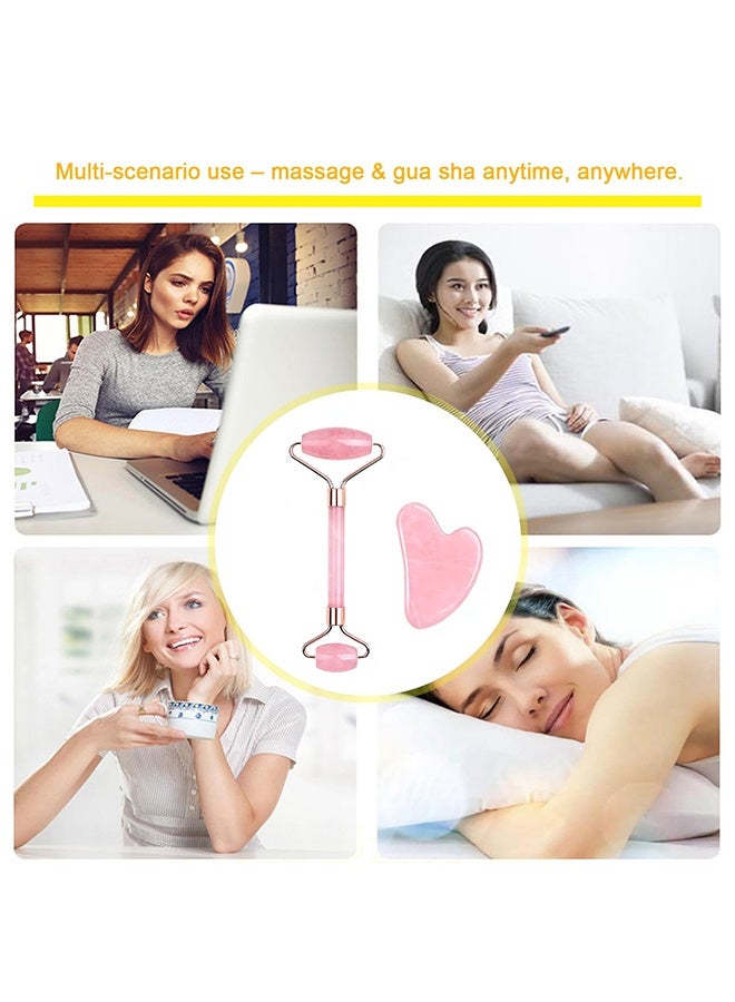 Pink Rose Roller and Gua Sha Set, Face Massage Tool, for Women, Men & Girls Facial, Neck & Body Skincare & Muscle Relaxation - Image 3