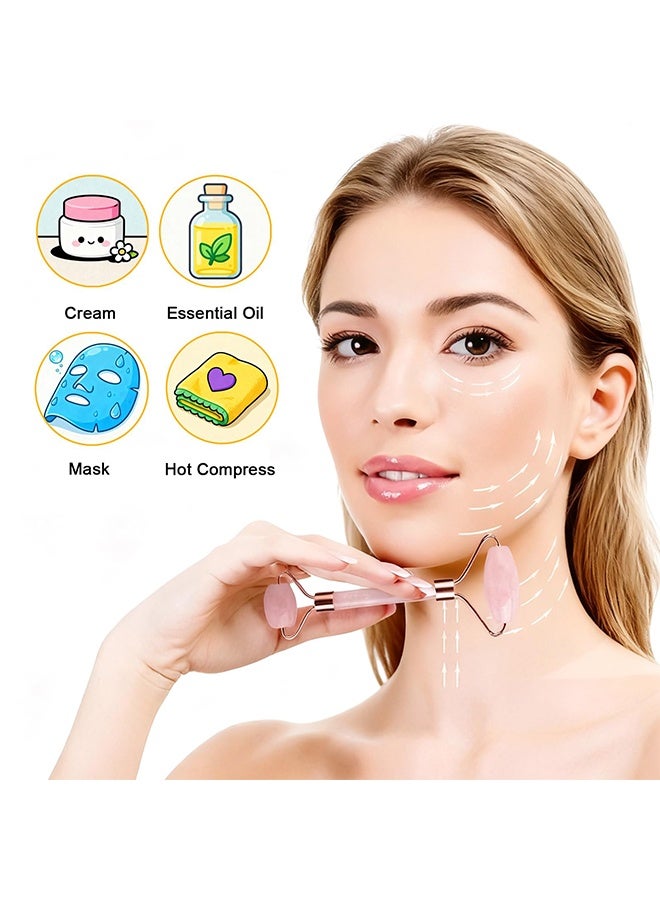 Pink Rose Roller and Gua Sha Set, Face Massage Tool, for Women, Men & Girls Facial, Neck & Body Skincare & Muscle Relaxation - Image 4