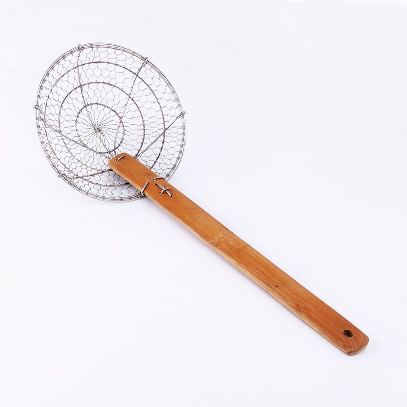 Letschef Stainless Steel Spider Strainer Asian Kitchen Wire Food Cooking Skimmer With Natural Bamboo Handle 6Inch HandMade