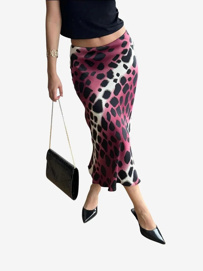 Mixray Burgundy Red Mixray Leopard Midi Skirt for Women | Best Price UAE