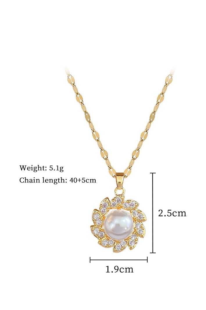 Innoshine Elegant Pearl Flower Jewelry Set - Gold Plated Necklace, Earrings & Ring Trio for Fashion Women, Trendy Blossom Collarbone Chain, Vintage-inspired Floral Accessories - Image 5
