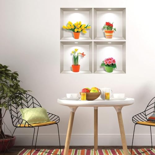 AARKRI SALES 3D Type Wall Paper Stickers | Sqare Flower Pot Wallpaper Self Adhesive Stickers | 3D DIY Frame Size -30 cm x 30 cm (Pack of - 4pcs) (3D Colour Flower Pot) - Image 2