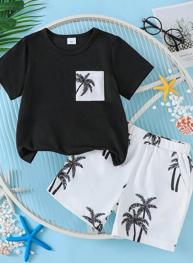 تايك تو Take Two Boys Tropical Palm Tree Print T-Shirt and Shorts Set