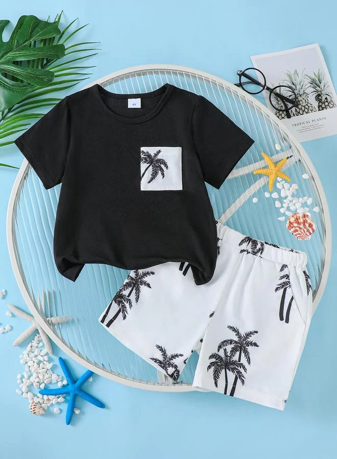 تايك تو Take Two Boys Tropical Palm Tree Print T-Shirt and Shorts Set