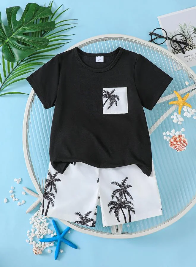 تايك تو Take Two Boys Tropical Palm Tree Print T-Shirt and Shorts Set