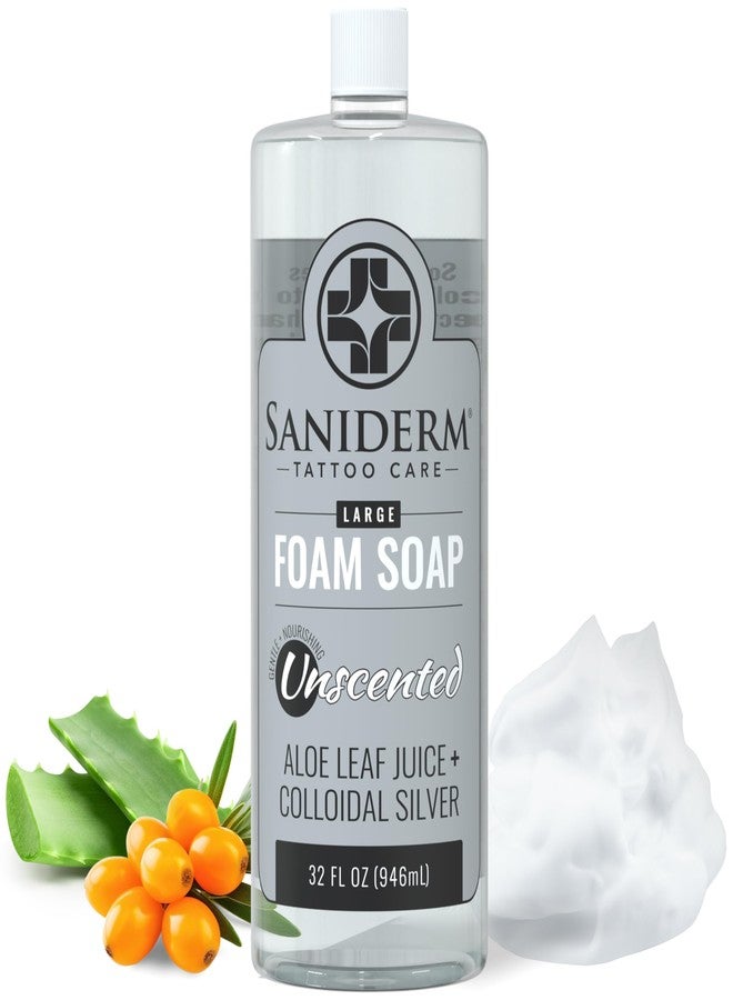 Saniderm Foaming Tattoo Soap (32oz Shop Size) – Gentle Soap for Tattooed Skin, Infused with Antimicrobial Colloidal Silver, Aloe Vera, and Nourishing Sea Buckthorn Oil - Image 1