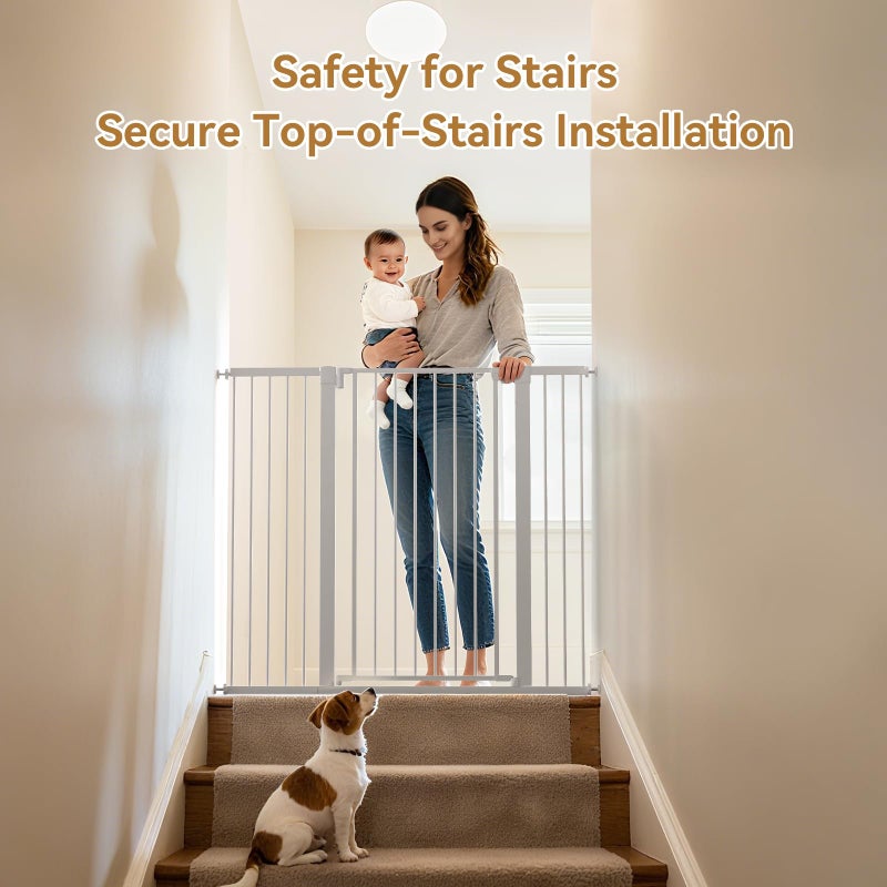 KODYRU 43 inch Tall Safety Dog Gate Adjustable 29.7-45.2 inch Extra-Wide Metal Pet Gate Drill-Free Pressure-Mount Installation kit Self-Closing Cat Gate for Stairwellsã€Doorwaysï¼ˆWhiteï¼‰ - Image 4