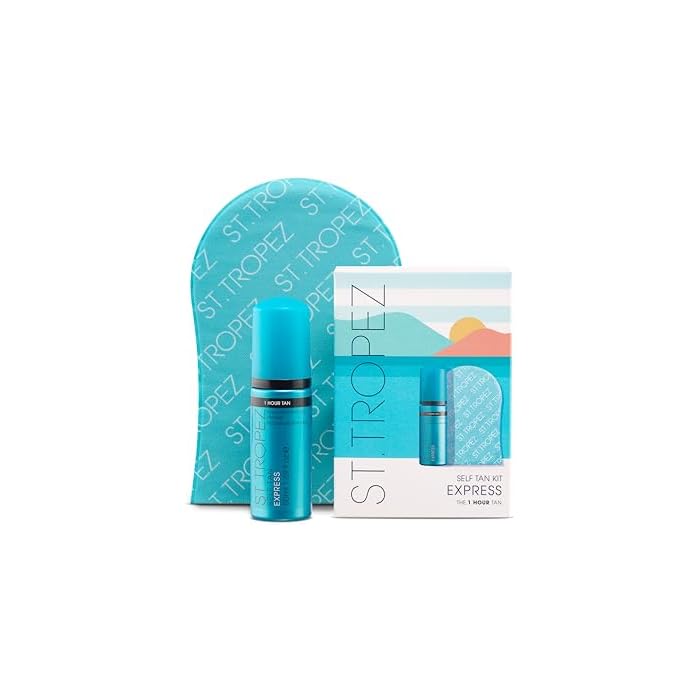 St.Tropez Self Tan Express Mini Kit: Travel-Sized Light/Medium/Dark 1-3 Hour Express Mousse and Tanning Applicator Mitt, Even & Natural, Vegan