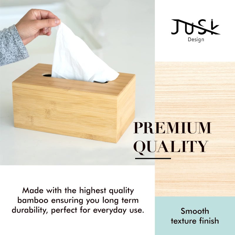 JUSK Design Tissue Box Holder - Modern  Minimalist  and Durable Wooden Tissue Box with Sliding Bottom  Easy-Refill - Premium-Quality Bamboo Tissue Box Cover  Fits 184-Count Box  Rectangular  Pack of 2 - Image 3