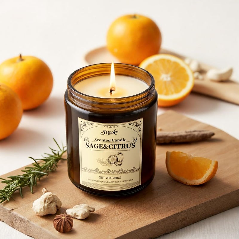 SVECKE Sage and Citrus Scented Candles, 7oz Soy Wax Candle, Long Lasting Aromatherapy Jar Candle for Home, Scented Long Burning Candle Gift for Women and Men - Image 4