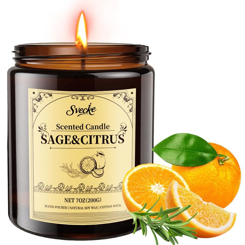 SVECKE Sage and Citrus Scented Candles, 7oz Soy Wax Candle, Long Lasting Aromatherapy Jar Candle for Home, Scented Long Burning Candle Gift for Women and Men - Image 1