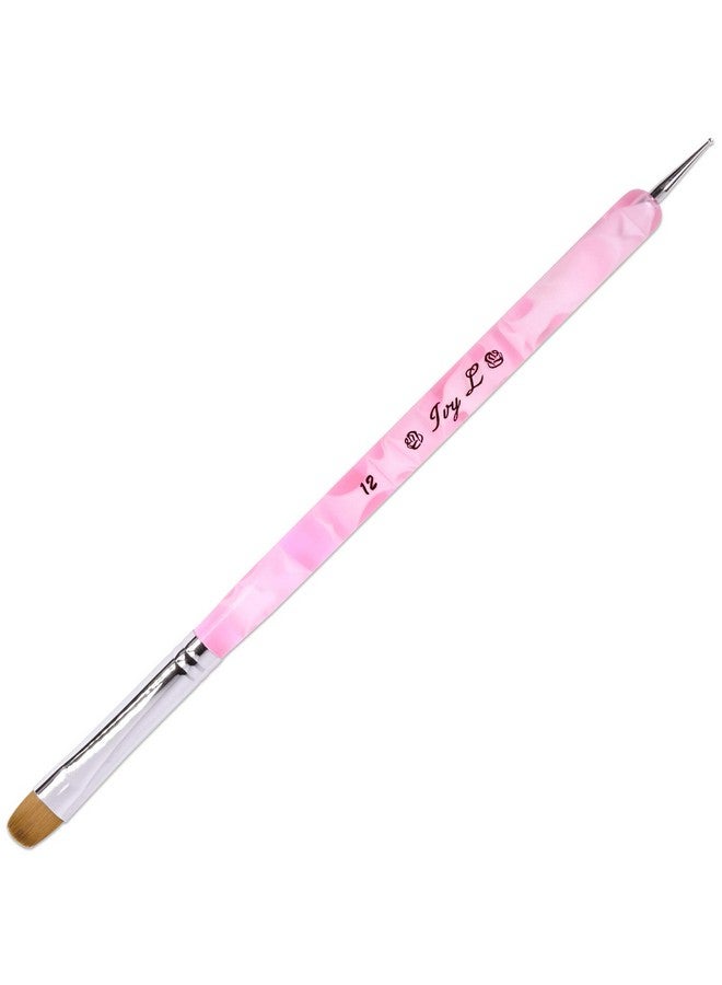 Pana Ivy L Premium 2 Way French Gel Acrylic Nail Art Kolinsky Brush With Dotting Tool For Professional Manicure Cuticle Clean Up Nail Art Design (Size 12, Pink Marble) - Image 1