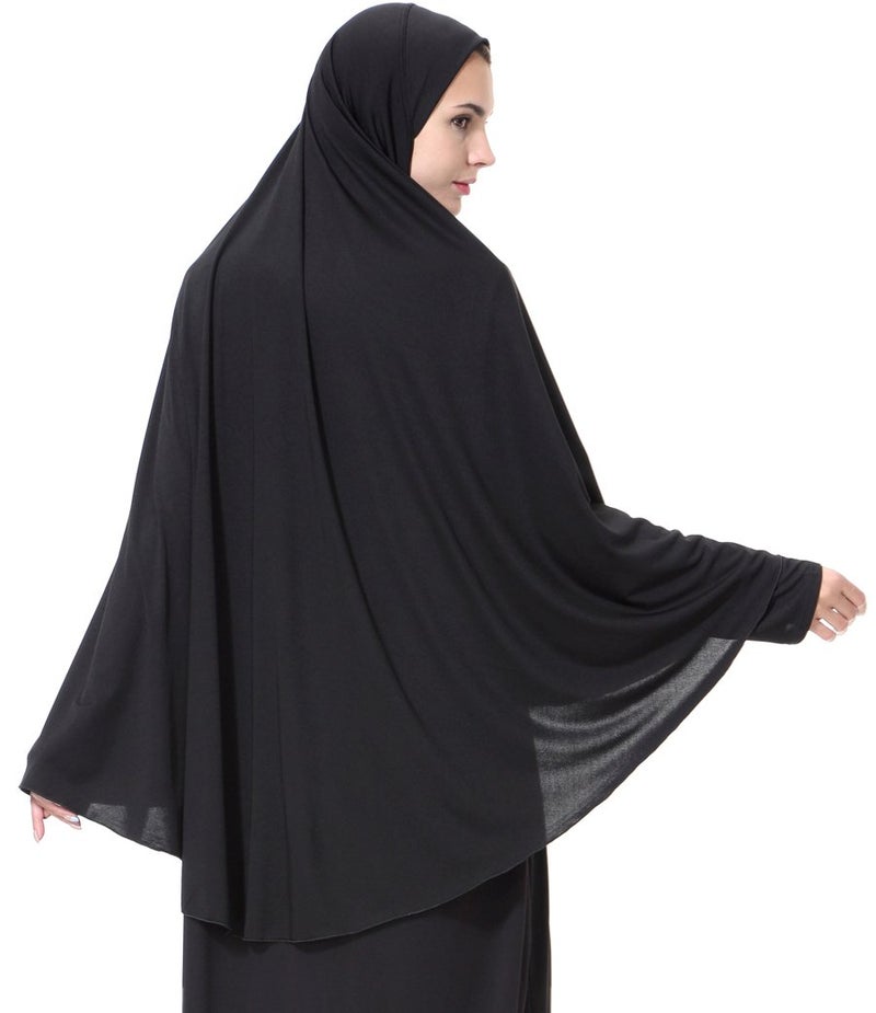 Ababalaya Women's Elegant Modest Muslim Islamic Ramadan Soft Lightweight Jersey Hijab Long Scarf, Black, L - Image 2