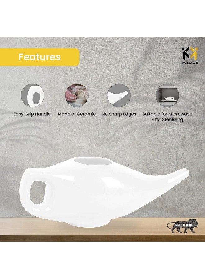 PAXMAX Porcelain Ceramic Neti Pot for Sinus, Jal Neti pots for Nasal Cleansing, Nose congestion and Passages Jala kriya (White) - Image 2