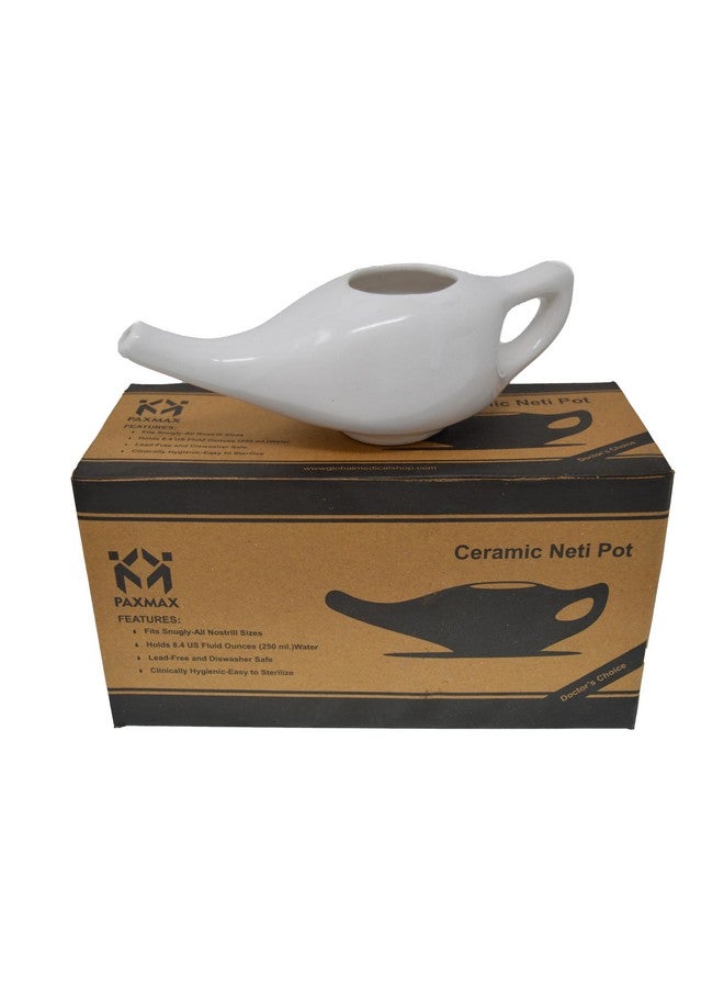 PAXMAX Porcelain Ceramic Neti Pot for Sinus, Jal Neti pots for Nasal Cleansing, Nose congestion and Passages Jala kriya (White) - Image 1