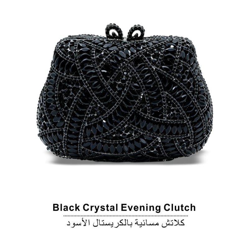 Elegant Crystal Studded Evening Clutch Bag, Classic Metal Frame Formal Party Handbag Women Dinner Wedding Purse