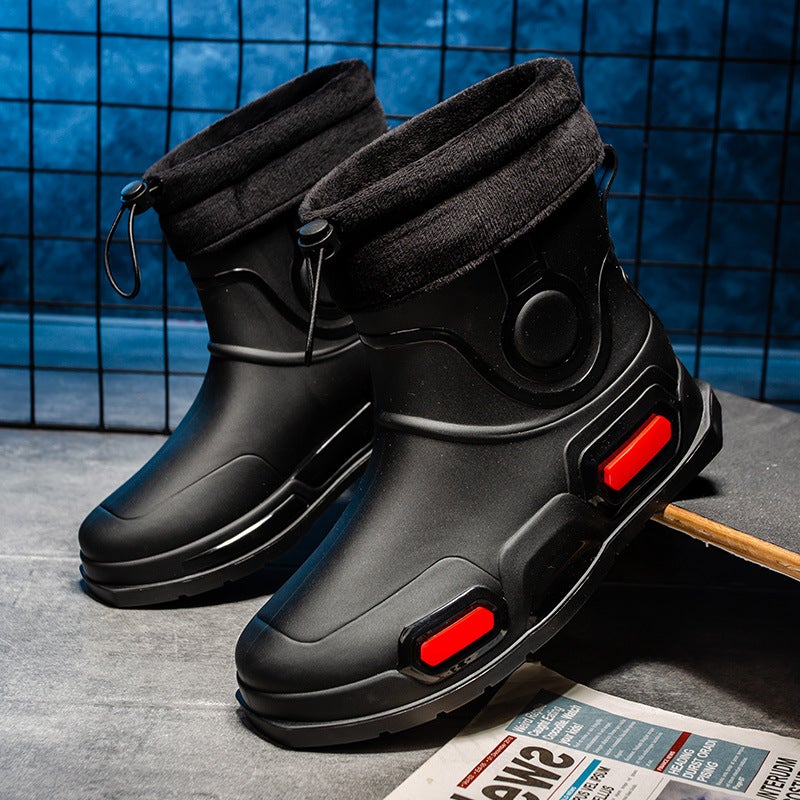 Korean Unisex Waterproof Rain Shoes for Couples Black [cotton cover]]