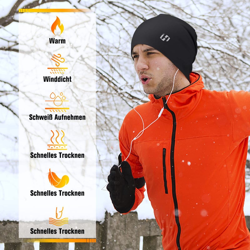 HASAGEI Thermal Running Hat - Men's Women Skull Cap Beanie Cycling Cap Under Helmet Black - Image 4