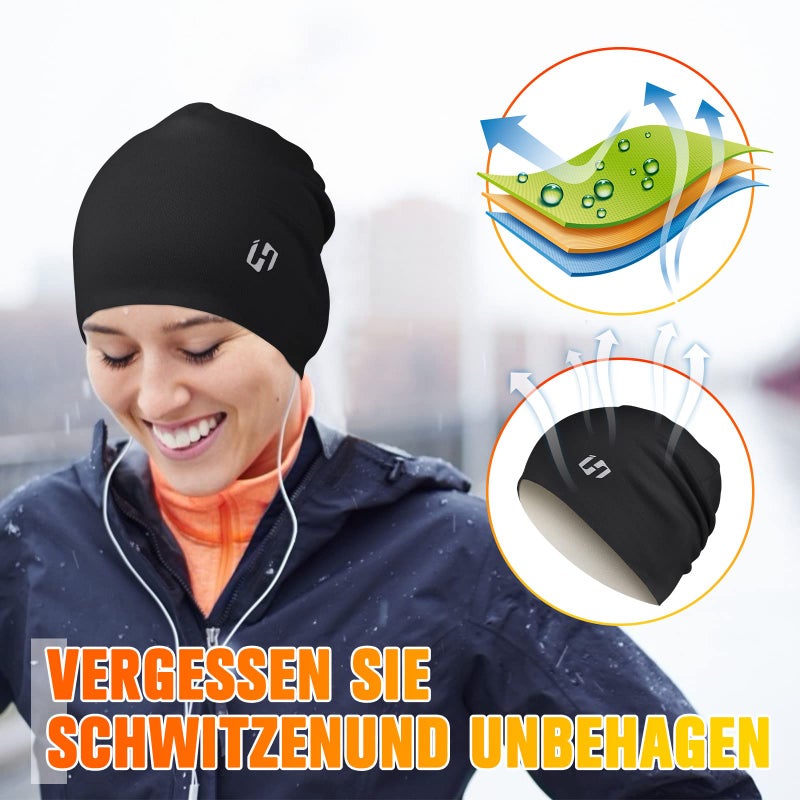 HASAGEI Thermal Running Hat - Men's Women Skull Cap Beanie Cycling Cap Under Helmet Black - Image 3